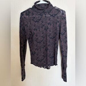 Free People  Black and Brown Long Sleeve Top Women’s Size Small